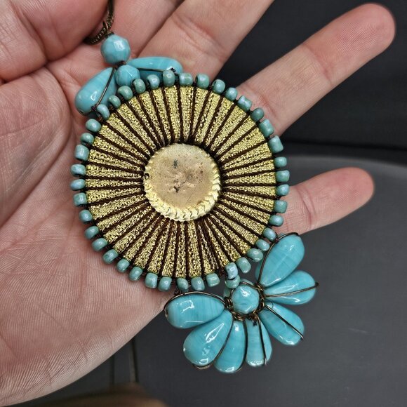 Southwestern Chunky Artisan Wired Turquoise Necklace Ceramic Bead - Picture 10 of 11